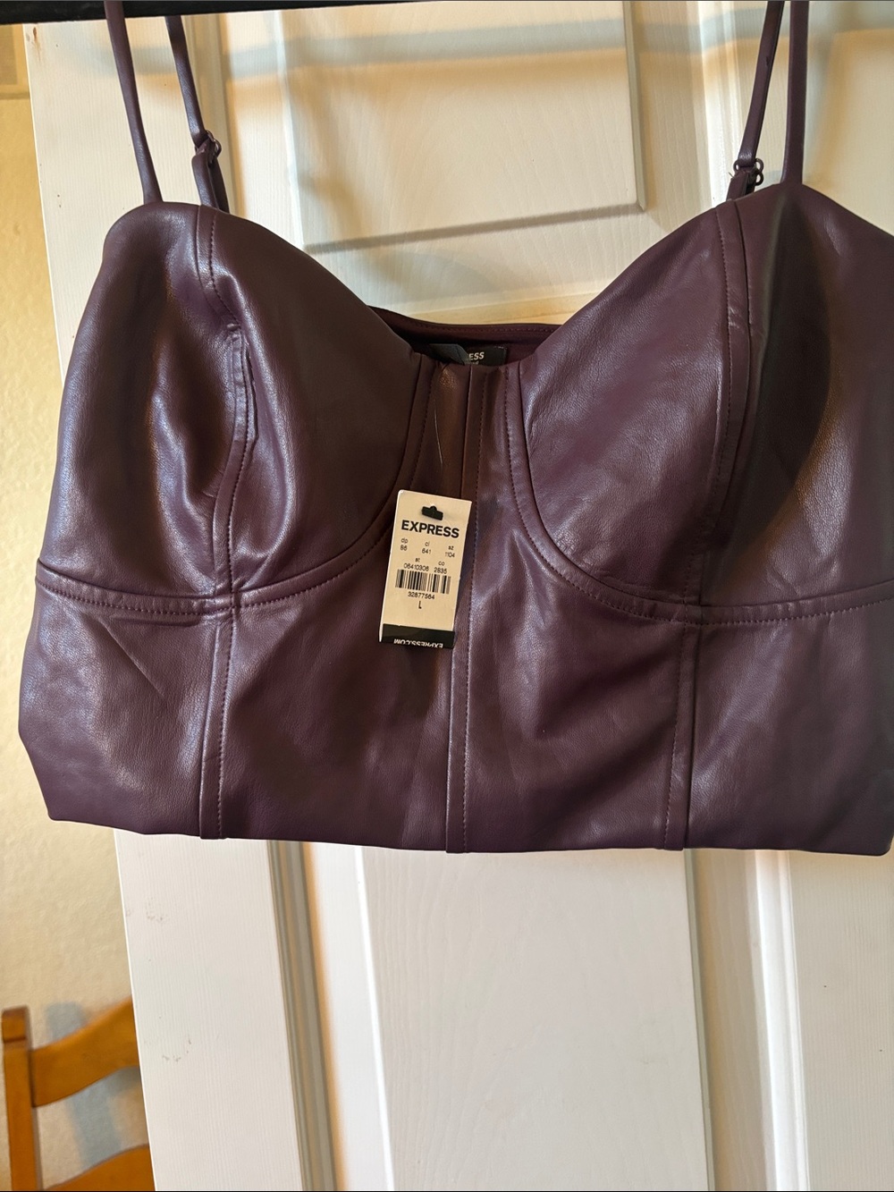 Express Faux Leather Bustier Crop Top in Plum